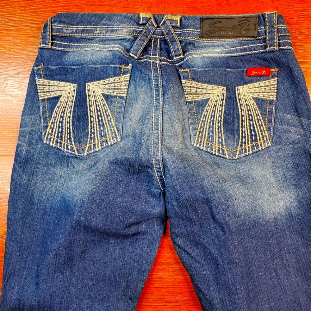 Seven7 Women's Boot Cut Jeans - Blue with White Stitching